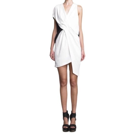 NWT Helmut Lang Sugar Silk Crepe Asymmetrical Black White Sleeveless Dress 10 - Picture 2 of 16